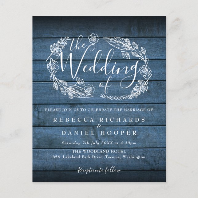 Lámina Invitación de boda rústica de madera con follaje a (Anverso)