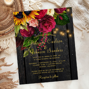 Lámina Invitación de boda rústica de otoño con girasoles 