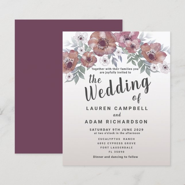 Lámina Invitación de boda rústica de presupuesto rojo nar (Anverso / Reverso)