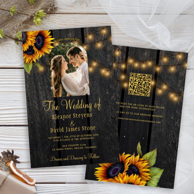 Lámina Invitación de boda rústica económica con código QR (Subido por el creador)