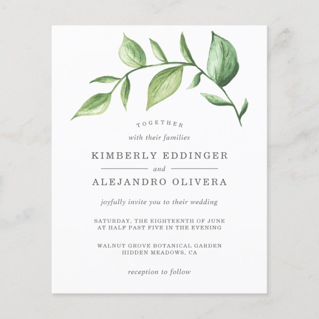 Lámina Invitación de boda rústica y elegante con presupue (Anverso)