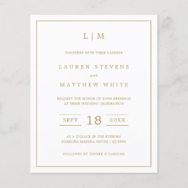 Lámina Invitación de boda sencilla con monograma dorado a