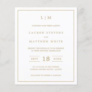 Lámina Invitación de boda sencilla con monograma dorado a