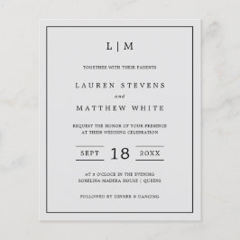 Lámina Invitación de boda sencilla con monograma gris cla