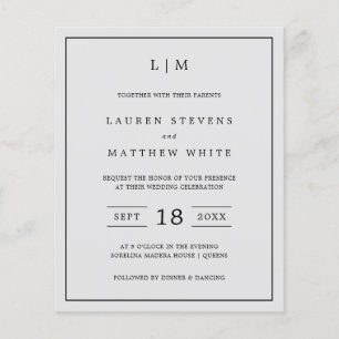 Lámina Invitación de boda sencilla con monograma gris cla