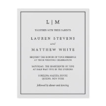 Invitación de boda sencilla con monograma gris cla