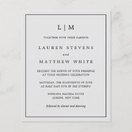 Lámina Invitación de boda sencilla con monograma gris cla