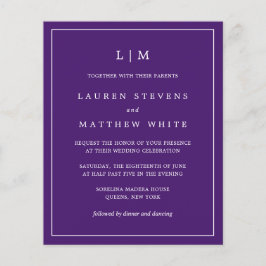 Lámina Invitación de boda sencilla con monograma morado p