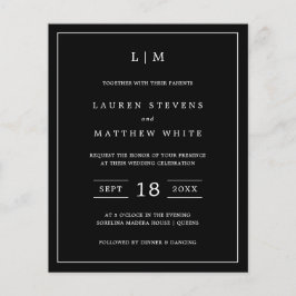 Lámina Invitación de Boda Sencilla con Monograma Negro Pr
