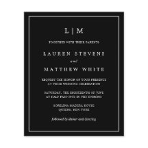 Invitación de boda sencilla con monograma negro y