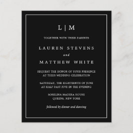 Lámina Invitación de boda sencilla con monograma negro y