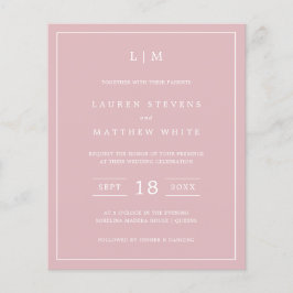 Lámina Invitación de boda sencilla con monograma rosa cla