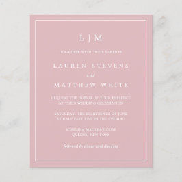 Lámina Invitación de boda sencilla con monograma rosa cla