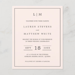 Lámina Invitación de boda sencilla con monograma rosa pál