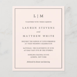 Lámina Invitación de boda sencilla con monograma rosa pál