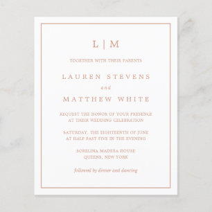 Lámina Invitación de boda sencilla con monograma rosa pre