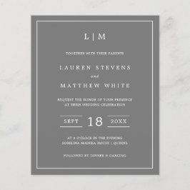 Lámina Invitación de boda sencilla de monograma gris oscu