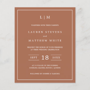 Lámina Invitación de boda sencilla de terracota con monog