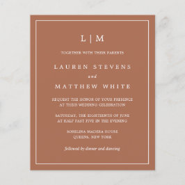 Lámina Invitación de boda sencilla de terracota con monog