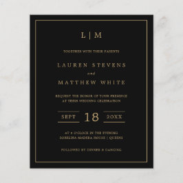 Lámina Invitación de boda sencilla negra y dorada presupu