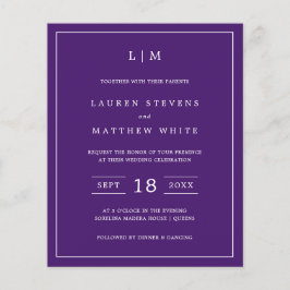 Lámina Invitación de boda simple morada presupuesto Monog