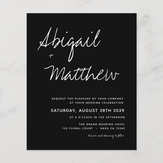 Lámina Invitación de boda simple negro y blanco presupues (Anverso)