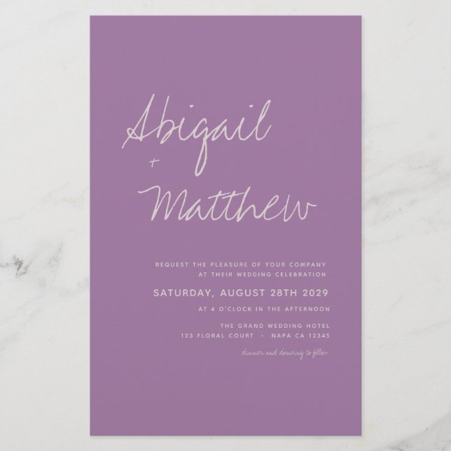 Lámina Invitación de Boda Simple Polvo Morado Presupuesto (Anverso)