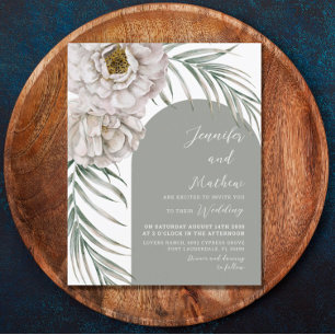 Lámina Invitación de boda tropical con follaje y arco eco