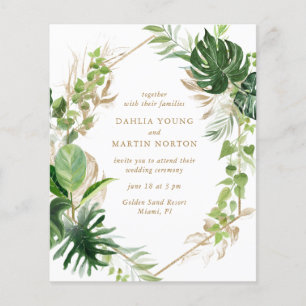 Lámina Invitación de boda tropical geométrica dorada econ