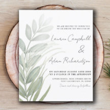 Invitación de boda verde con follaje simple y pres