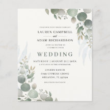 Invitación de boda verde de eucalipto y salvia con