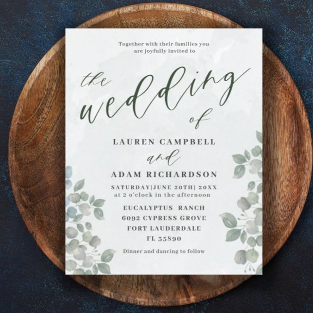 Lámina Invitación de boda verde de eucalipto y salvia con (Subido por el creador)