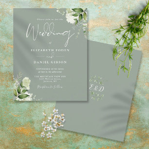 Lámina Invitación de boda verde salvia con vegetación eco