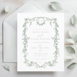 Lámina Invitación de boda verde salvia victoriana económi