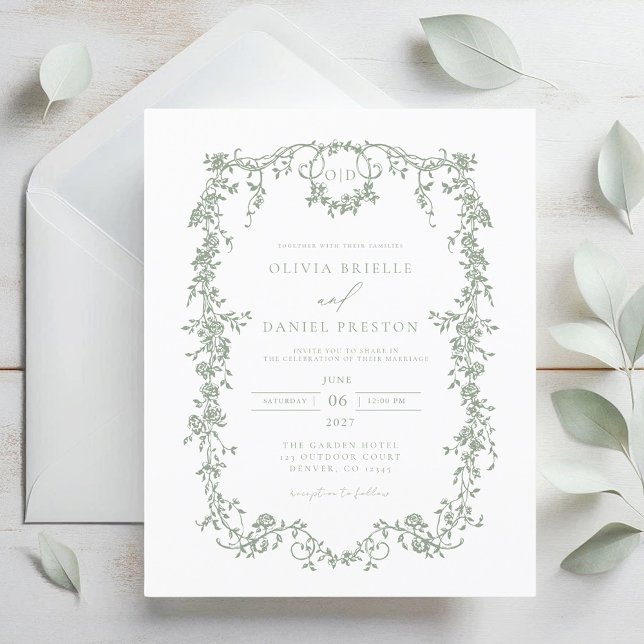 Lámina Invitación de boda verde salvia victoriana económi (Subido por el creador)