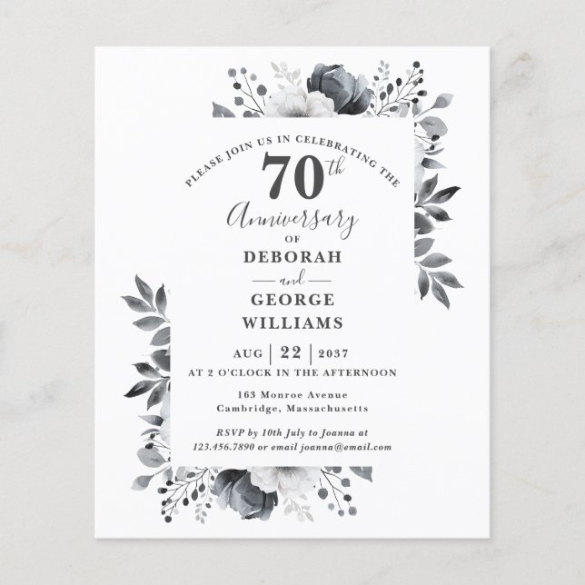 Lámina Invitación de Bodas de Flores Presupuesto para 70  (Anverso)