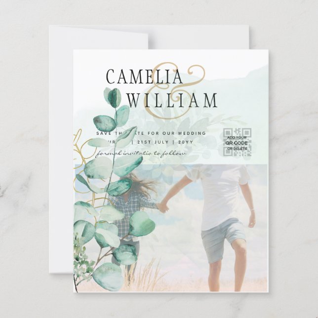 LÁMINA INVITACIÓN DE BODAS FOTOGRÁFICA DE VERDE EUCALIPTO (Anverso)