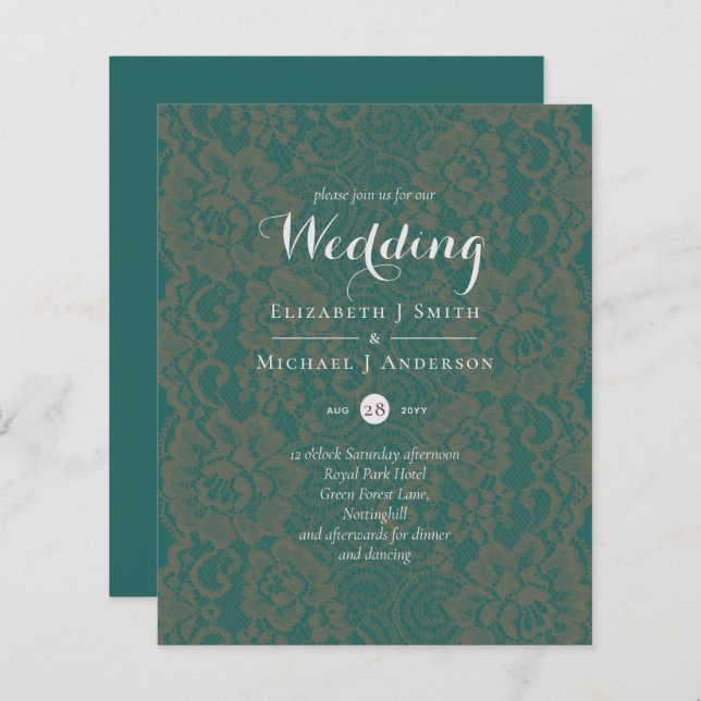 LÁMINA INVITACIÓN DE BODAS MONOCROMÁTICA VERDE CIÁN PRESU (Anverso / Reverso)