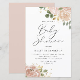 Lámina Invitación de Boho Mauve Peach Floral a Baby Showe