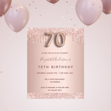 Invitación de brillo dorado rosa para cumpleaños 7