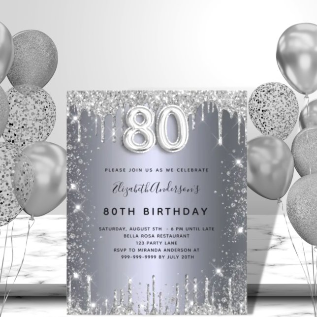 Lámina Invitación de brillo plateado para cumpleaños 80 e (Subido por el creador)