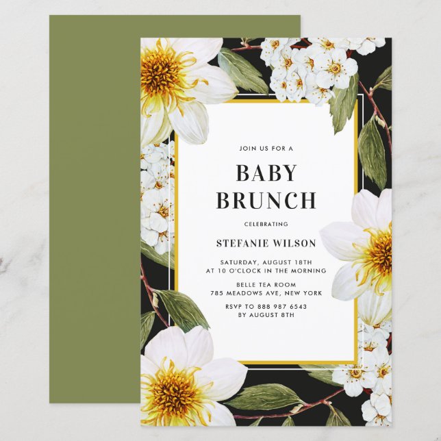 Lámina Invitación de brunch botánico de Dahlia y Spirea (Anverso / Reverso)