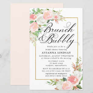Lámina Invitación de brunch bubbly blanco rosado de presu