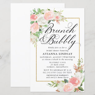 Lámina Invitación de brunch bubbly blanco rosado de presu