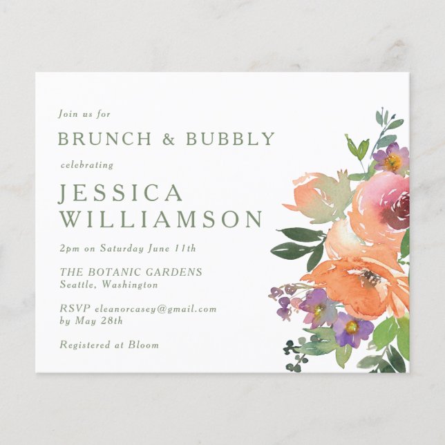 Lámina Invitación de brunch bubbly, Naranja de presupuest (Anverso)