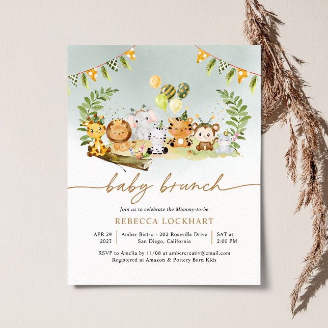 Lámina Invitación de brunch de bebé, chico de la jungla c (Subido por el creador)