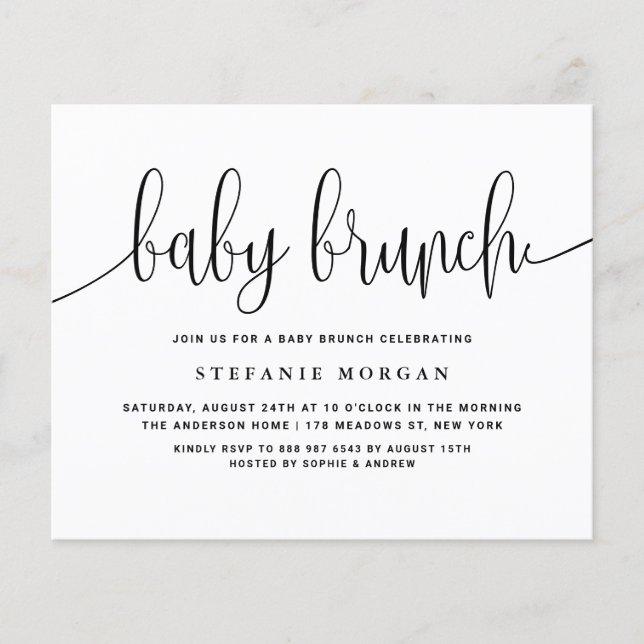 Lámina Invitación de brunch de bebé de caligrafía negra (Anverso)