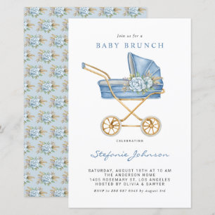 Lámina Invitación de brunch de bebé de la grabadora azul 