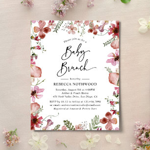 Lámina Invitación de brunch de bebé floral rosa delgado p