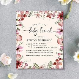 Lámina Invitación de brunch de bebé floral rosa delgado p